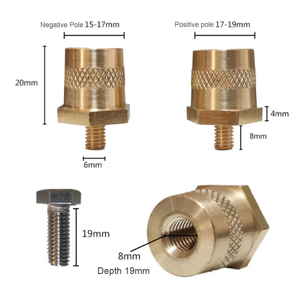 1 Pair Battery Pole Adapter Brass Battery Terminal Connector M8 Thread Positive Negative Battery Post Connector Terminal Adapter