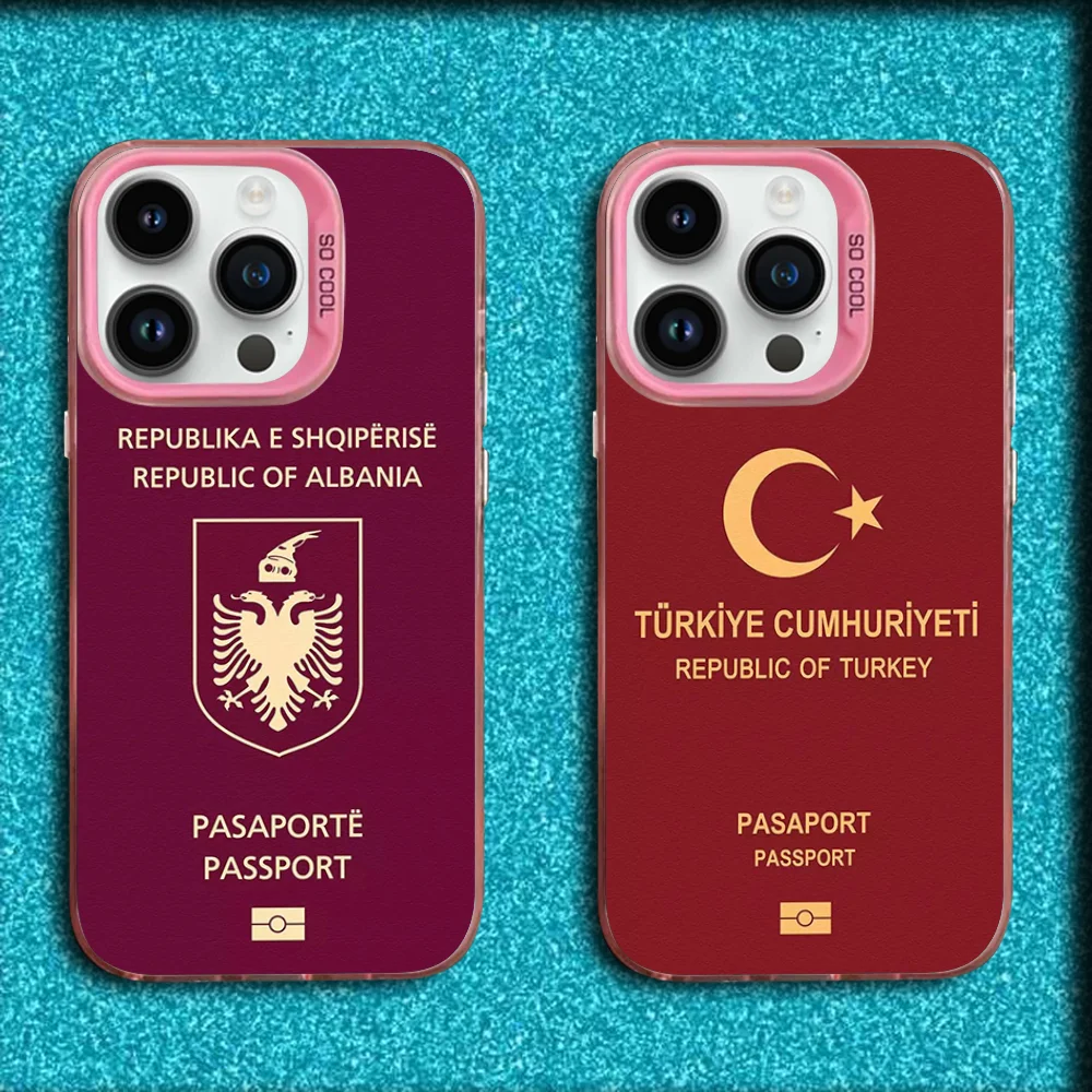 

Albania Turkey Lebanon Passport Phone Case For iPhone 16,15,14,13,12,11,Mini,Pro,MAX Pink Matte Silicone Cover