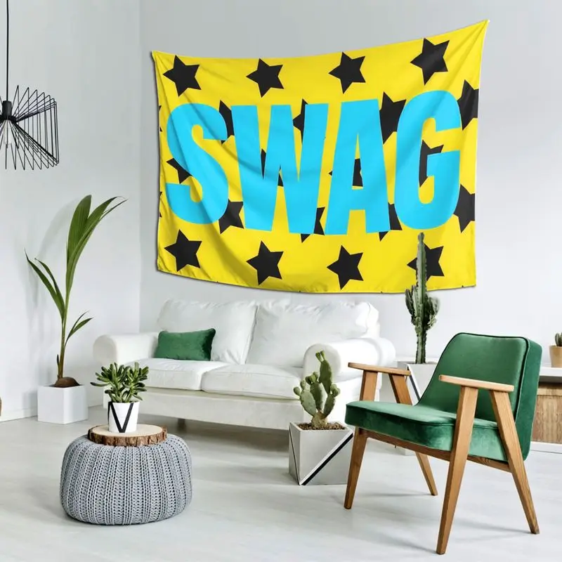 VIKAMA Wall Tapestry Star SWAG American Trendy and Cool Tapestry Yellow Blue Contrasting Pop Style Printed Print Tapestry