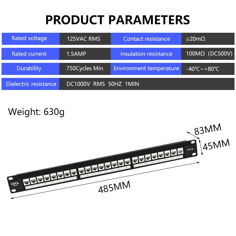 Cnkl 24 porta utp cat6 remendo painel rj45 19 "Polegada rackmount rede suporte keystone jack remendo painel