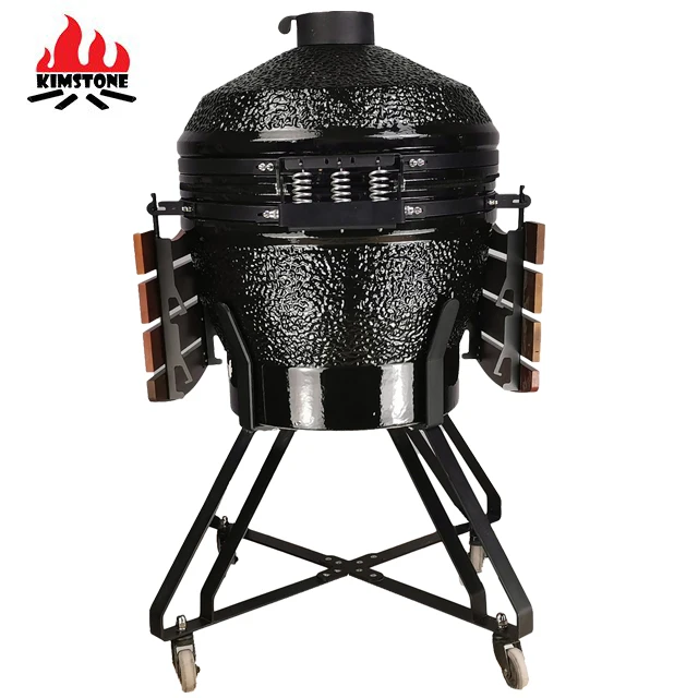 24inch KIMSTONE KimBer Series Black Stone Pattern Kamado Grill With Iron Stand Using In Family PartY