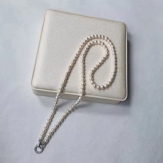 Charming necklace AAAA 7-8mm 8-9mm natural pearl long necklace multi-layer stacked plain chain length 80cm 120cm
