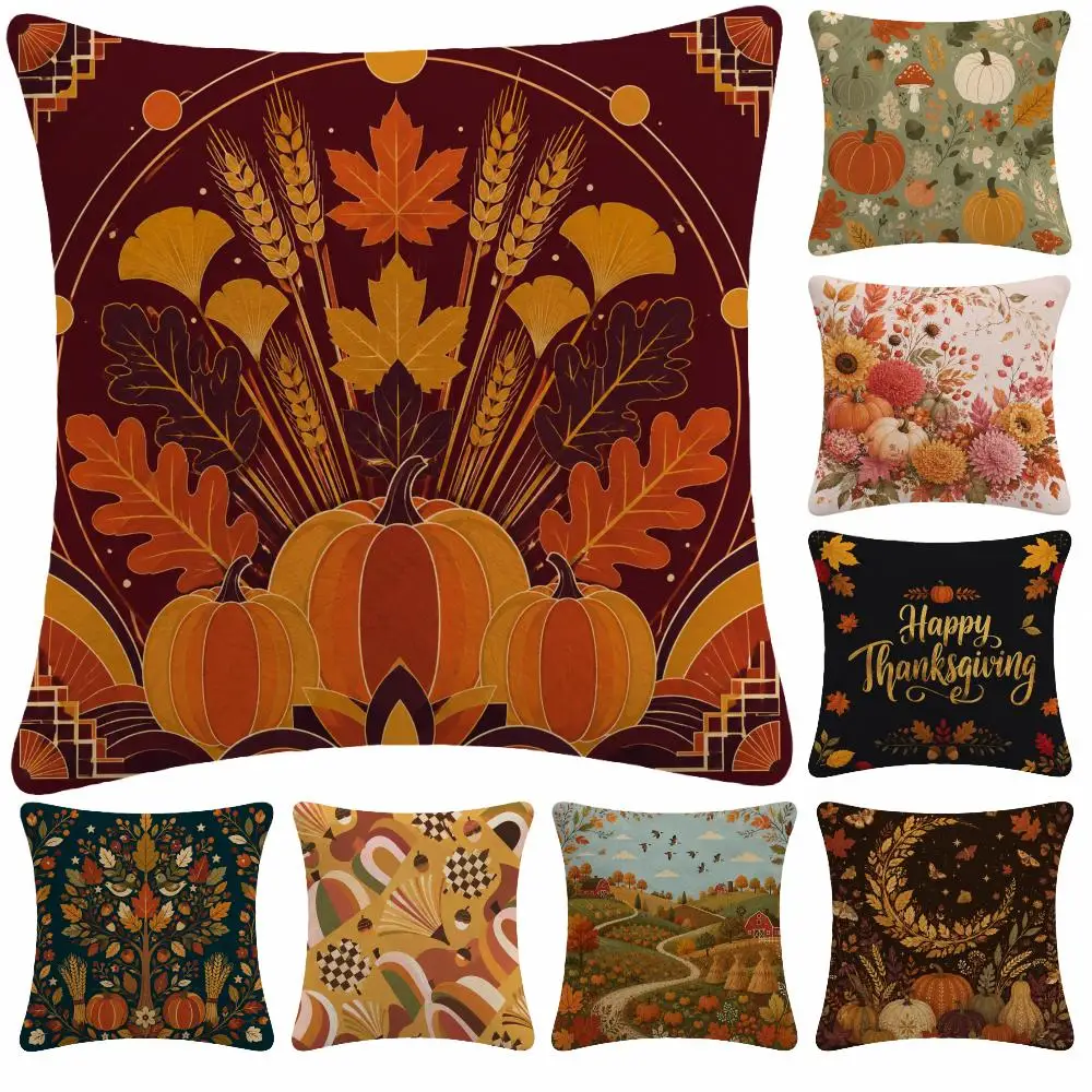 Art Deco V-Vintage Art Deco Pumpkin Cushion Cover Soft Plush Decorative Sofa Bedroom Living Room Car Dorm Home Decor Gift