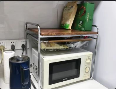 

Space Saving Countertop Shelf for Food Warmer Coffee Machine & Air Fryer Retro Microwave Stand Double Deck Kitchen Organizer,