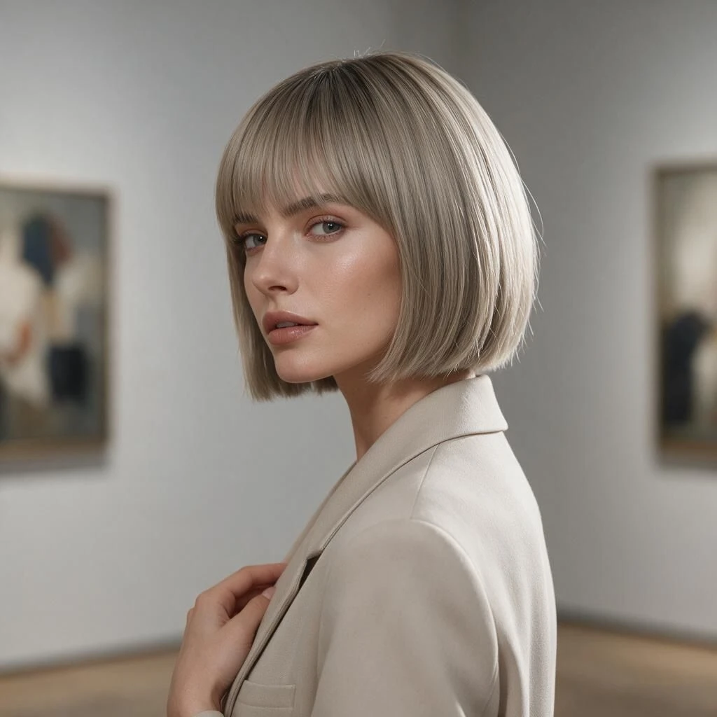 Light Gray Short Bob Wig for Women Straight Hair with Full Bangs 10 Inch Heat Resistant Synthetic Wig Natural Fluffy Wig Daily Wear Cosplay Halloween Costume