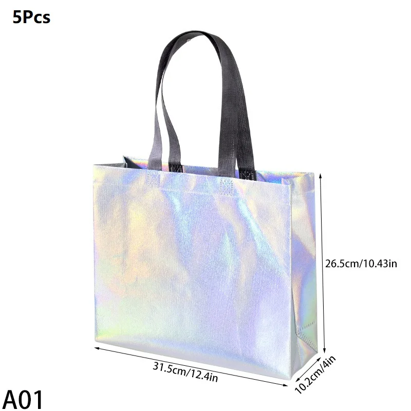 5Pcs Shiny Gift Bag Non-woven Handbag Colorful Reusable Waterproof Environmental Protection Business Wholesale Goodie Gift Bags images - 6