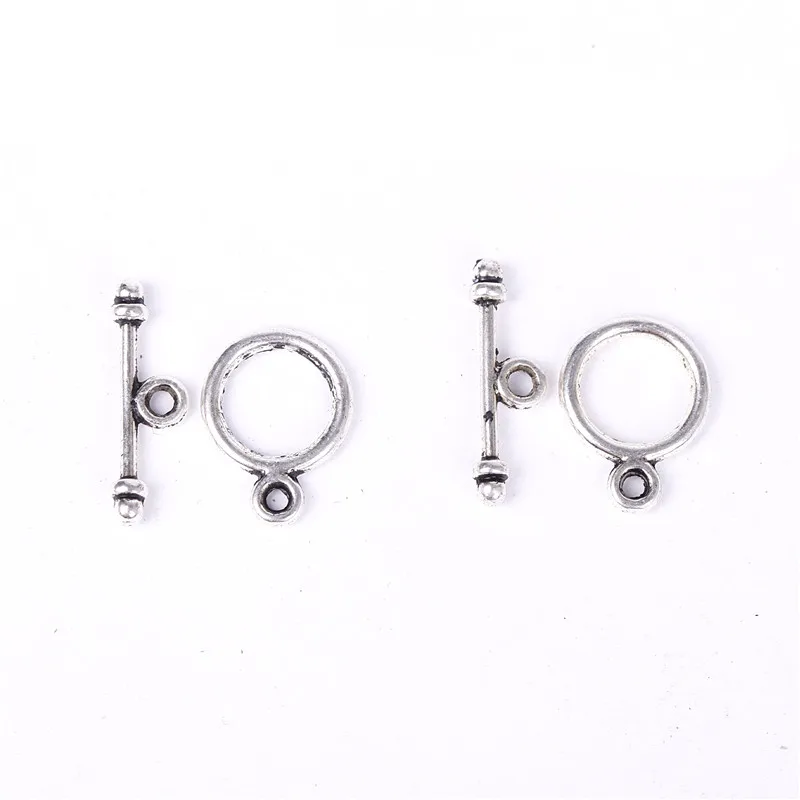 30 Sets Antique Tibetan Silver Toggle Clasps for Diy Bracelets Necklace Round Metal Clasps Hooks Jewelry Making Findings