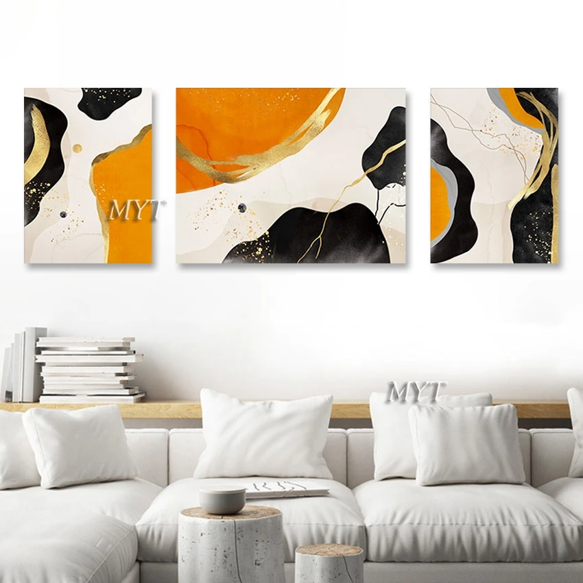 Unframed Decor Pictures for Home, Orange and Black Abstract Oil Painting on Canvas, Handmade Art Wall, Modern Latest Arrival