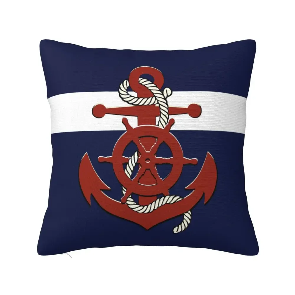 

Nautical Ship's Wheel Anchor Navy Blue Pillowcase Soft Cushion Cover Decoration Throw Pillow Case Cover Home Square
