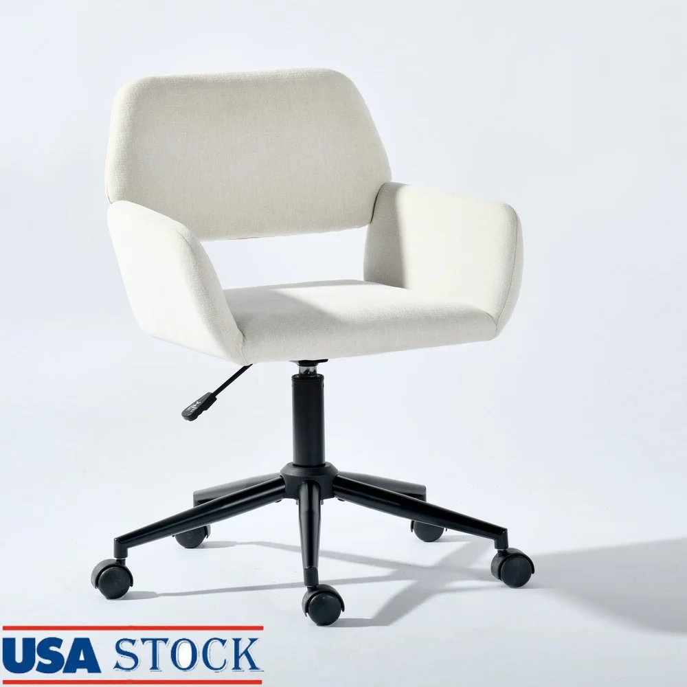 

Adjustable Swivel Office Chair Study Room Vanity Meeting Space Comfortable Armrests Durable Metal Base Smooth Gliding Wheels