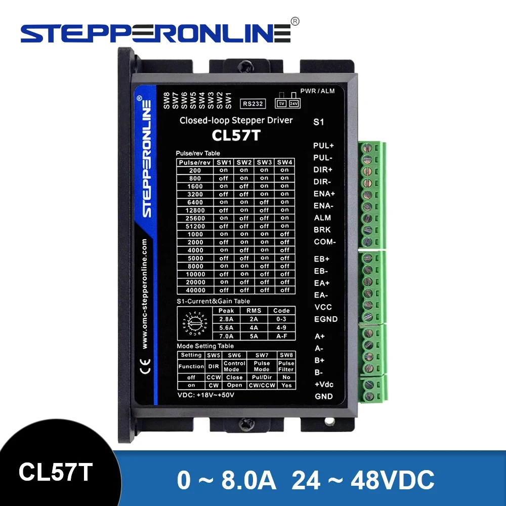 STEPPERONLINE CL57T 2-fazowy sterownik krokowy z zamkniętą pętlą 0-8.0A 24-48VDC dla silnika krokowego Nema 17 Nema 23 Nema 24