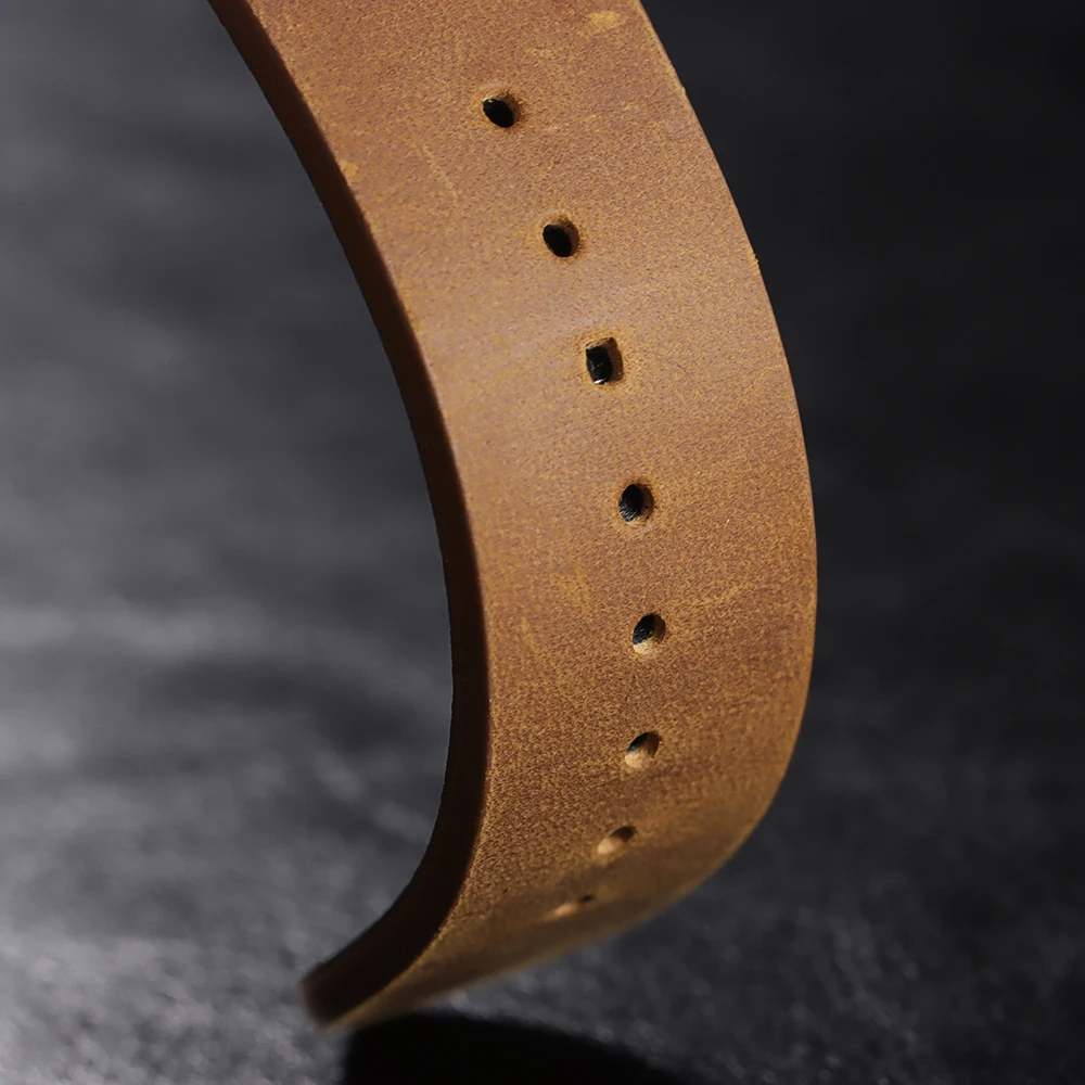 18mm 20mm 21mm 22mm Öl-Wachs-Leder-Uhrenarmband Braun Weiches Vintage-Armband für Herren Handgefertigtes Genähtes Rindslederband für Omega-Uhren – Detail 15