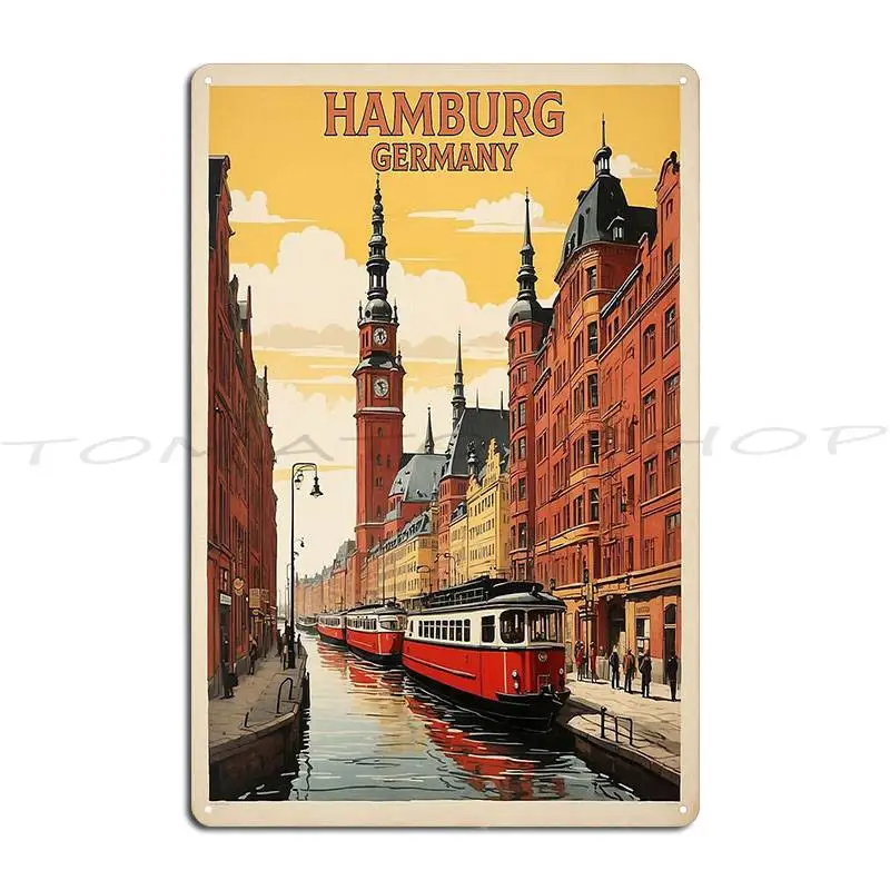 Hamburg Germany Sunset Vintage Travel Metal Plaque Poster Club Bar Funny Club Design Tin Sign Poster
