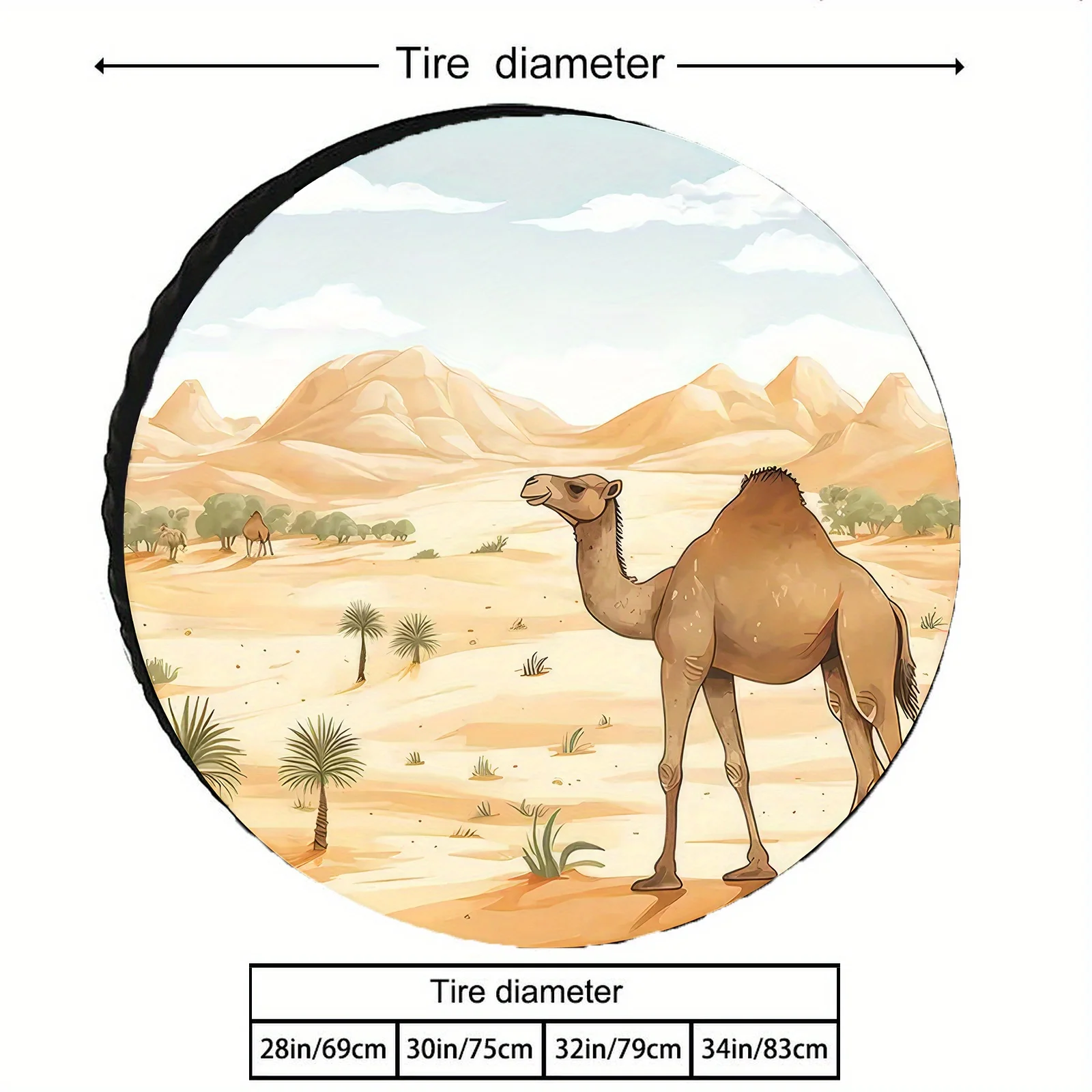 Desert Camel Design Car Spare Tire Cover - High-Quality, Lightweight, Easy To Remove & Transport, Secure Fit For All Models, Qui