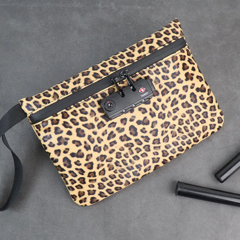 Leopard Print Smoking Stash Bag Combination Lock Odor Proof Herb Tobacco Pouch Case Bag Cigarette Smoking Bag Smoking Pipe Bag