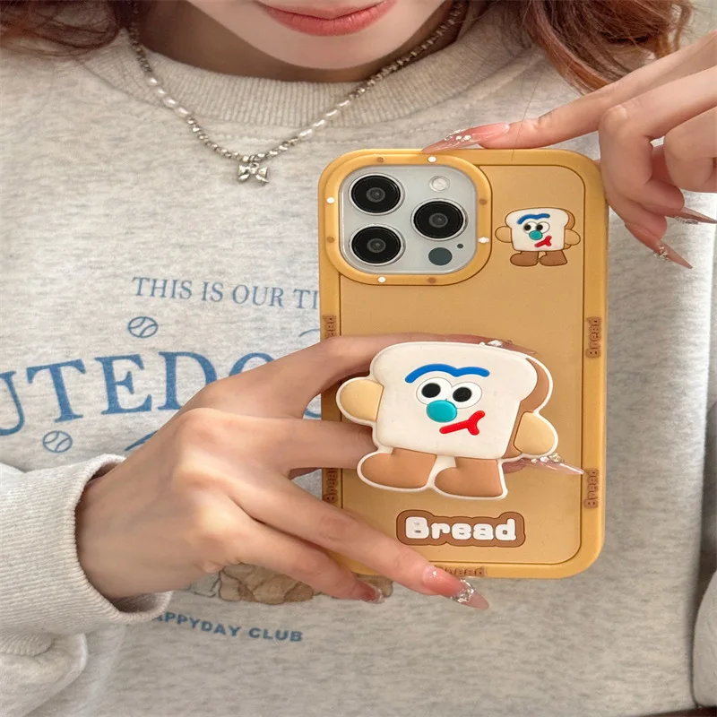 

Чехол-подставка с мультяшным хлебом Tok для iPhone 16 Pro Max 15 14 13 12 Pro Max 11, мягкий силиконовый чехол Y2k с 3D рисунком хлеба