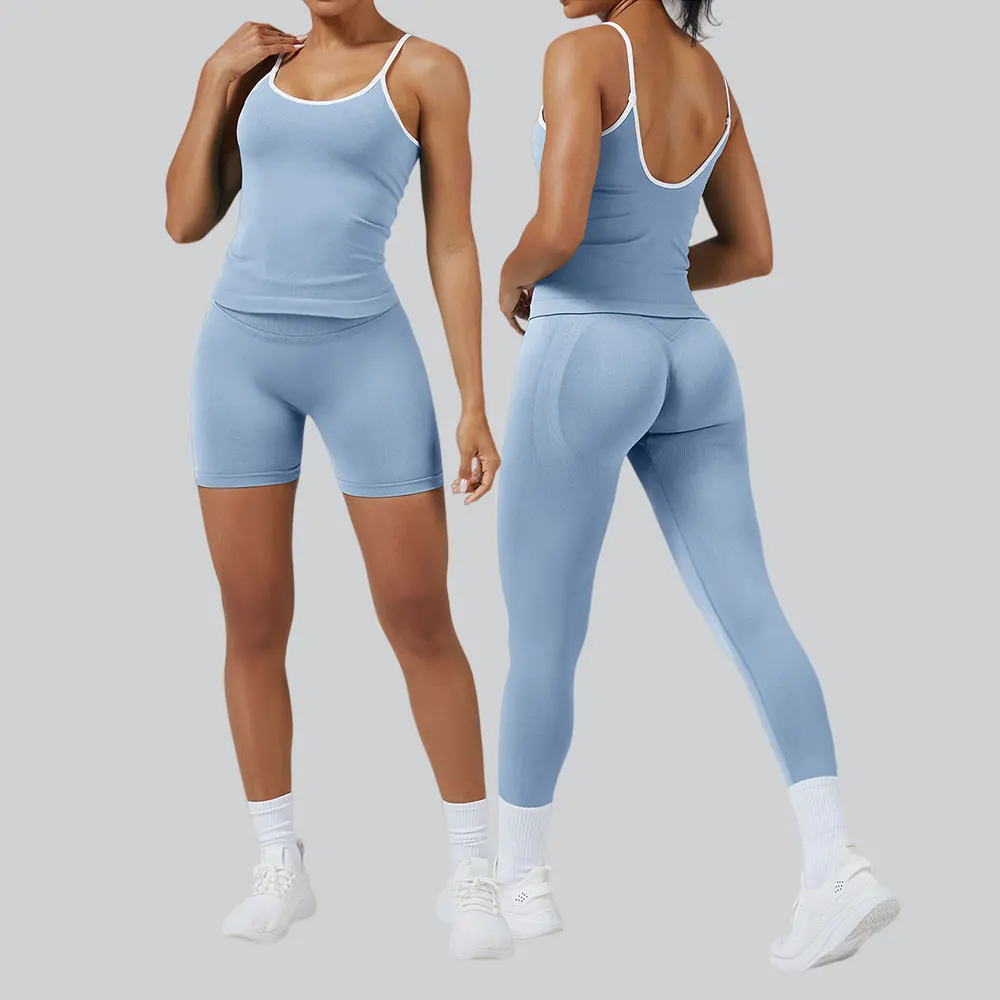 

Спортивный комплект из 2 предметов для женщин: летний бесшовный костюм для фитнеса, йоги, тренировок в спортзале, комплект с эффектом пуш-ап, спортивный бюстгальтер и леггинсы.