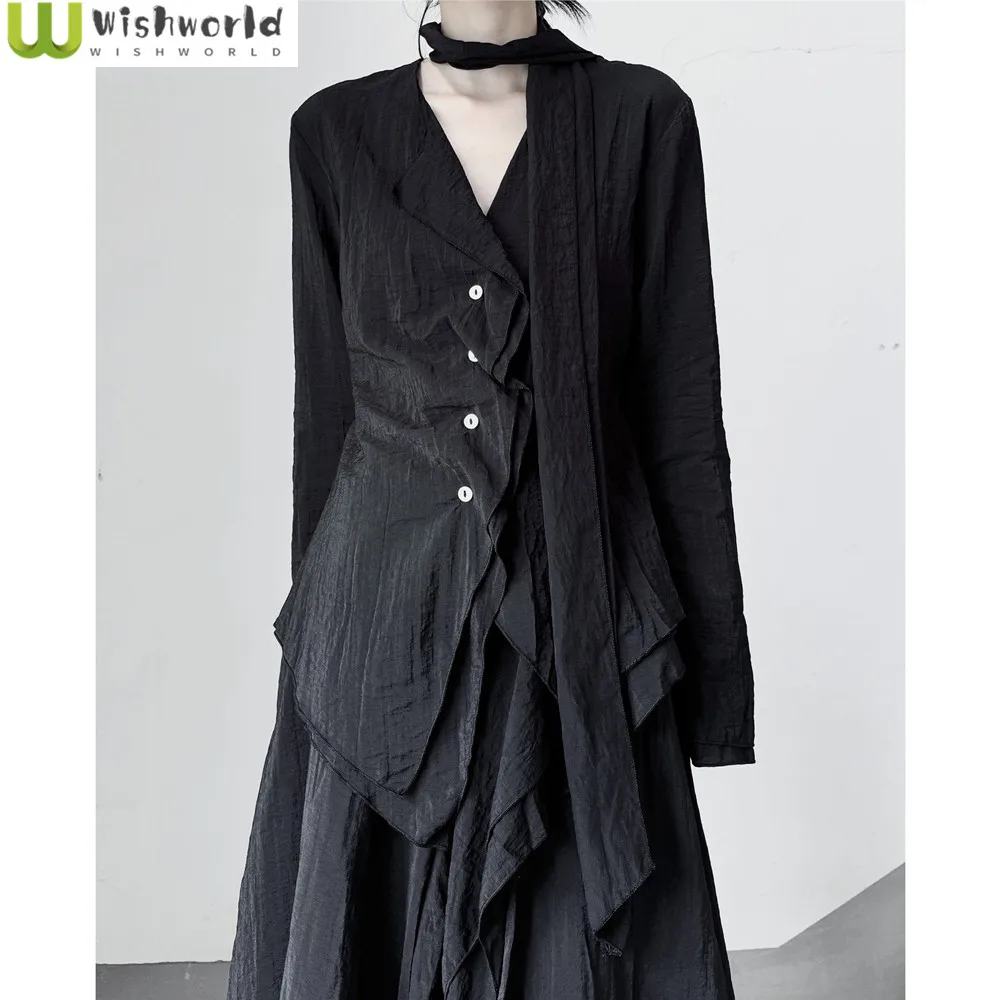 Fashion Women's Set Spring and Summer New Korean Version V-neck Shirt Irregular Single Breasted Top Casual Skirt Two Piece Set
