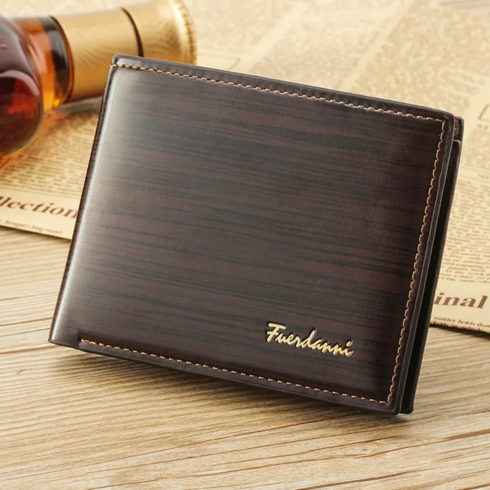 

Small Pocket Purse Men Short PU Wallet PU Leather Multifunction 2 Fold Wallets Open-ended Large Capacity Male PU Leather Purse