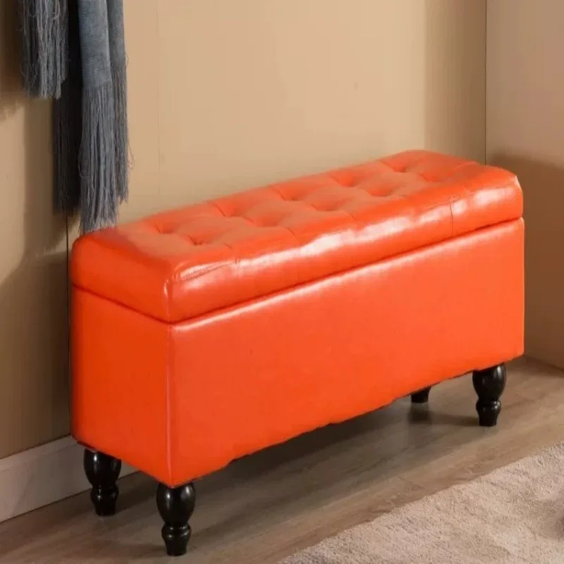 Leather Shoe Stool Home Entryway,Storage Ottoman with Stainless Steel Hinge,Serpentine Spring, Sit-on Cushion Bench for Boutique