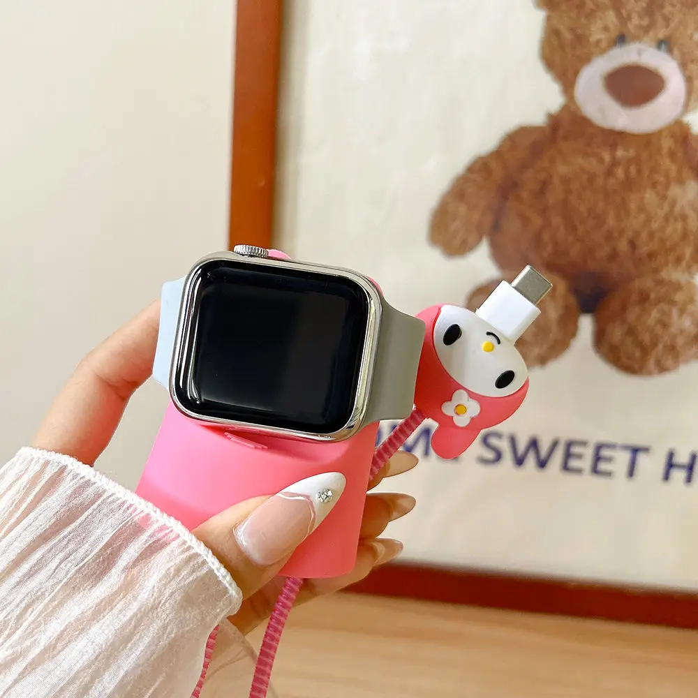 Cute Cartoon Mymelody Charger Stand Mount Silicone Dock Holder for iWatch Series Ultra/9/8/7/6/5/4/3/2/1/se Charge Cable Gifts