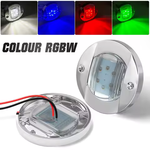 RGBW Marine Boat LED Navigation Lights 3'' Round 12V Deck Courtesy Light Stern/Transom/Anchor lamp Waterproof