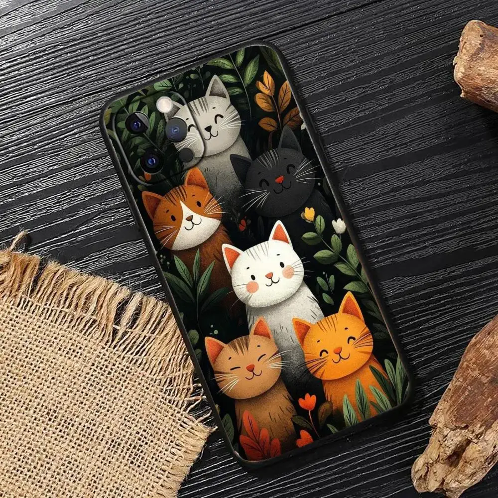 

Kawaii cat pattern phone case suitable for iPhone 16 17 15 14 13 12 11 Pro/Max/Plus all inclusive matte soft case