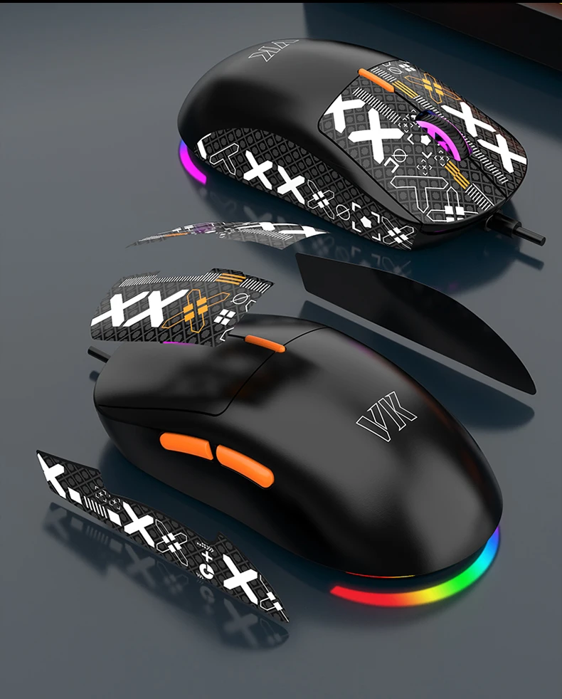 VM1S USB Wired Gaming Mouse 65g Lightweight Symmetrical Mice With Anti‑Slip Sticker RGB Light 6‑Level DPI Adjust For PC Laptop G