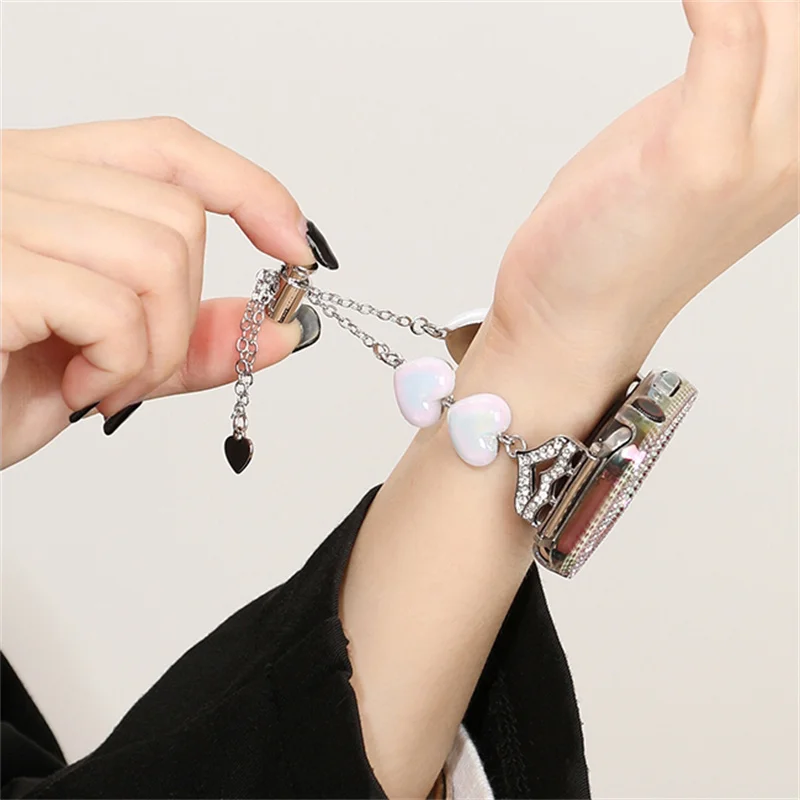 المعادن حزام ل سوار ساعة يد آبل مجوهرات الحب سلسلة ل Iwatch87654321SE الترا 38 40 41 42 44 45 مللي متر حلية سوار النساء المعصم