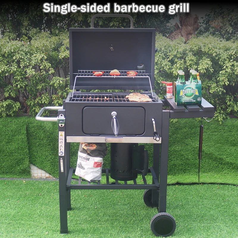 Outdoor Barbecue Grill, BBQ Single Side Home Charcoal Grill, Park Court Camping Barbecue, Two Removable Wheels