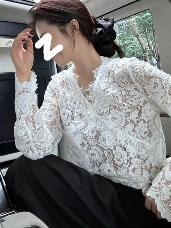 

Lace Long Sve Base irt Women's V-Ne Inner Wear Early Autumn Winter New Design Sensation Small Top Korean Sle