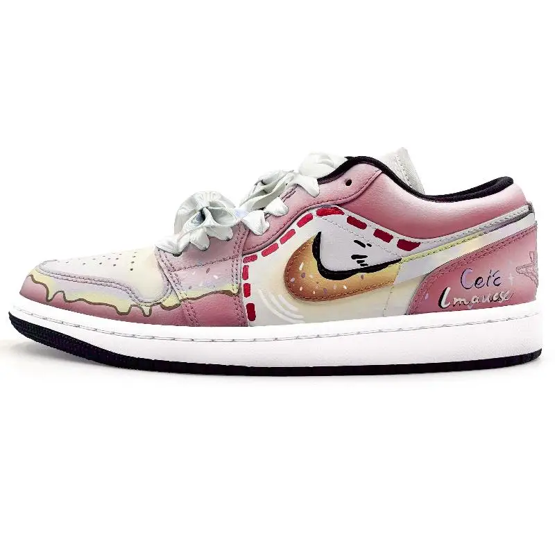 【Customize】Air Jordan 1 Vintage Basketball Shoes Women's Low-top Pink Sneakers shoes DC0774-101