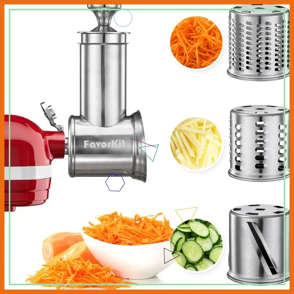 

Slicer Shredder Attachment for KitchenAid Mixers, Stainless Steel Cheese Grater Salad Maker with 3 Blades, Dishwasher Safe