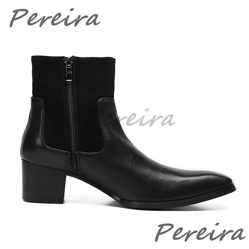 

Черные ботинки челси из натуральной кожи, мужские ботильоны из воловьей кожи с квадратным носком и молнией на высоком каблуке, деловые модельные туфли в британском стиле