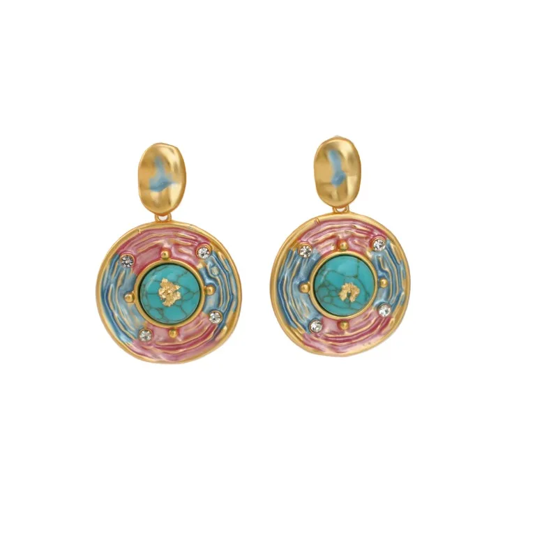 

[Spring Oil Painting] Pink and blue enamel color earrings for women's niche design stud earrings for holiday films
