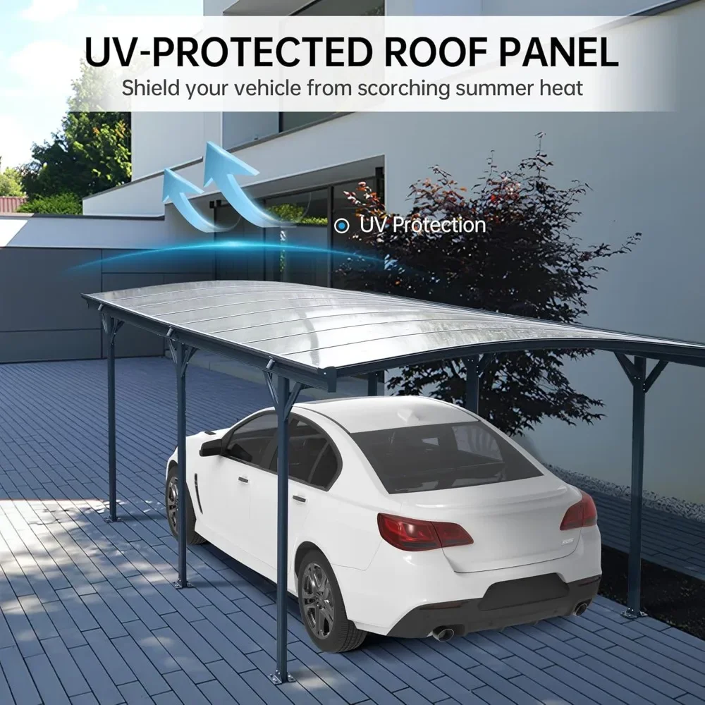 10 X 19 Ft Heavy Duty Metal, Multi-Use Shelter with Aluminum Arch-Roof with Polycarbonate Panel for Cars, Boats & Shade