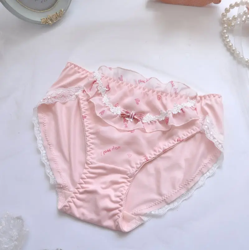 Fresh two-color chiffon printing thin cup bralette underpants suit girl cute gathered sexy underwear bra set