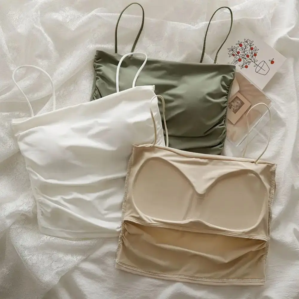 Square Collar Women's Vest Fixed Cup Free Size Beautiful Back Underwear with Breast Pads Wrapped Breast Camisole Summer