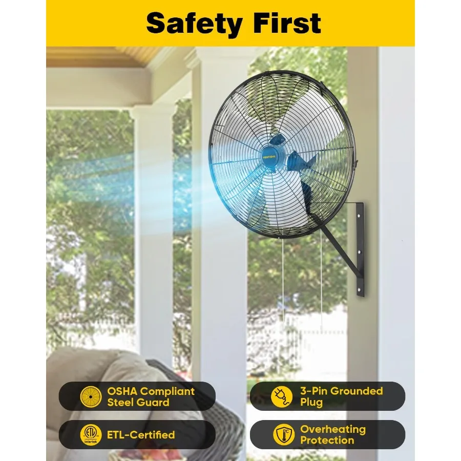 مروحة تثبيت على الحائط مقاس 20 بوصة تتأرجح 5500 CFM مراوح صناعية عالية السرعة مع 3 سرعات لورش عمل مستودع المرآب Cov #6