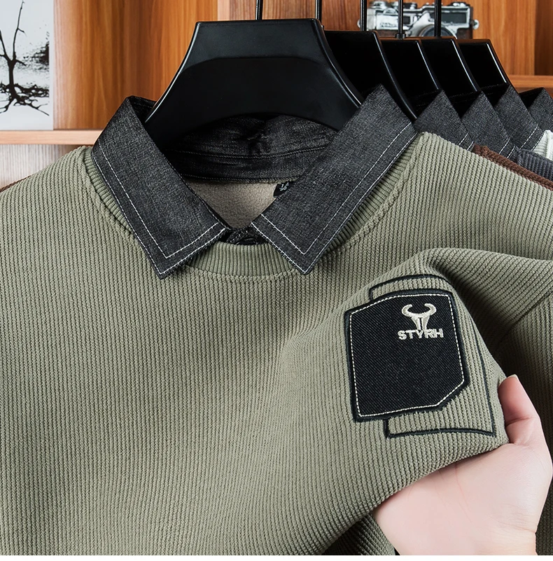 Tweedelige herensweater met verdikte en gewatteerde losse winteroverhemdkraag Geïntegreerd fleece warm gebreid laagoverhemd