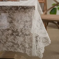 White Lace Tablecloth Leaves Vintage Table Cover Farmhouse Embroidery Eyelash Tablecloths for Baby Shower Wedding Birthday Party