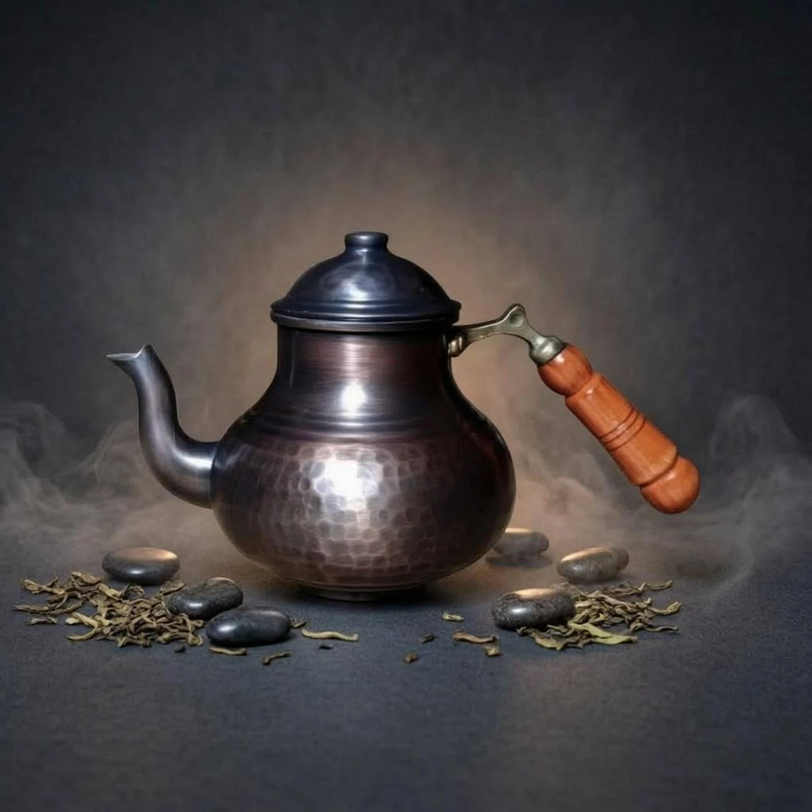 Handmade Copper Teapot Dark Finish Copper Tea Kettle Kitchenware Domed Lid Kitchen Vessel Wooden Handle