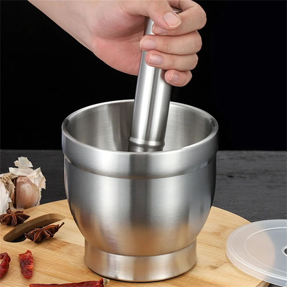 

1pc Stainless steel garlic compactor, straight manual mortar grinder, household garlic puree mortar compactor
