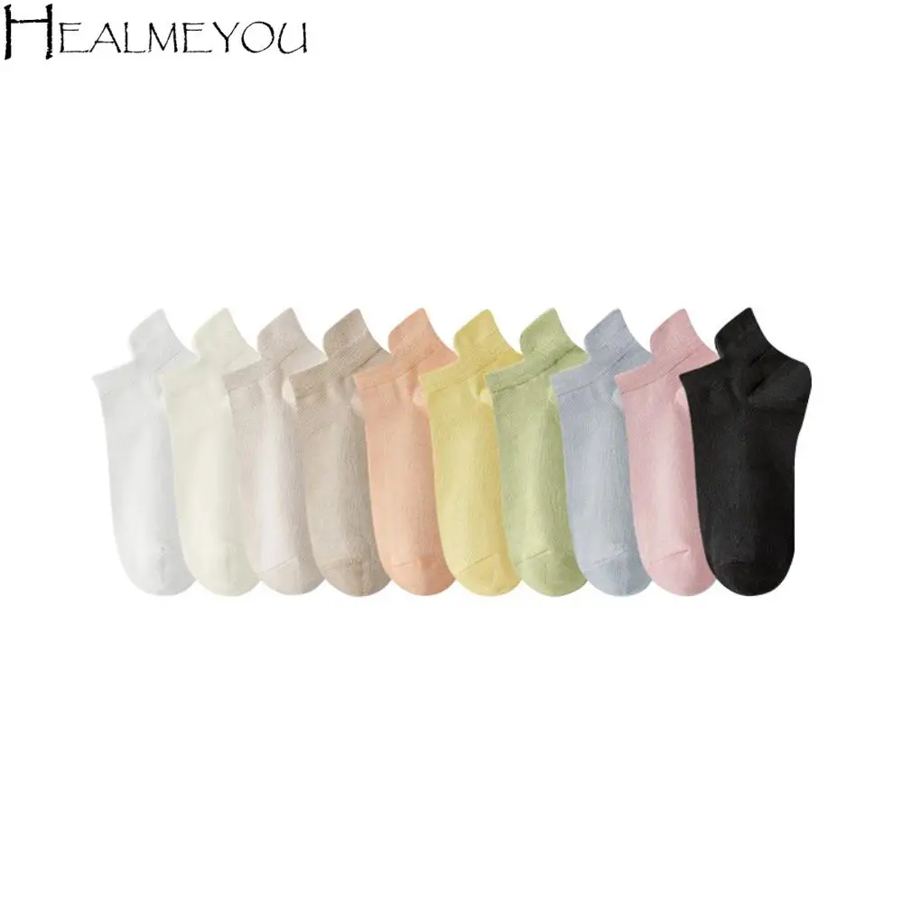

10Pairs Candy Color Invisible Boat Socks Korean Style Breathable Mesh Short Socks Sports Socks Casual Ear Lifting Socks Girls