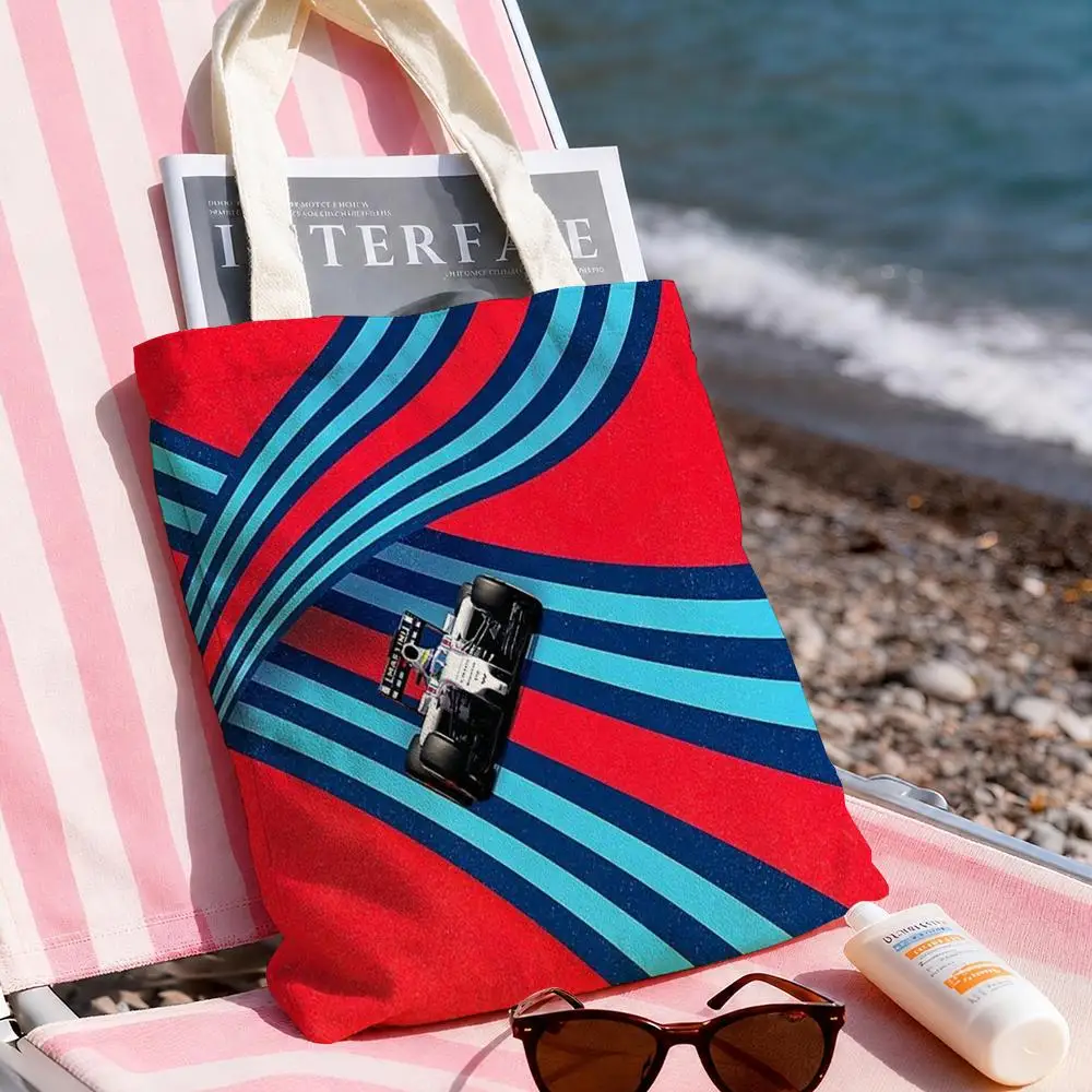 M-Martini Racing Storage Bags Double-Sided Printed Canvas Tote Bag Large Capacity Women Shoulder Handbag