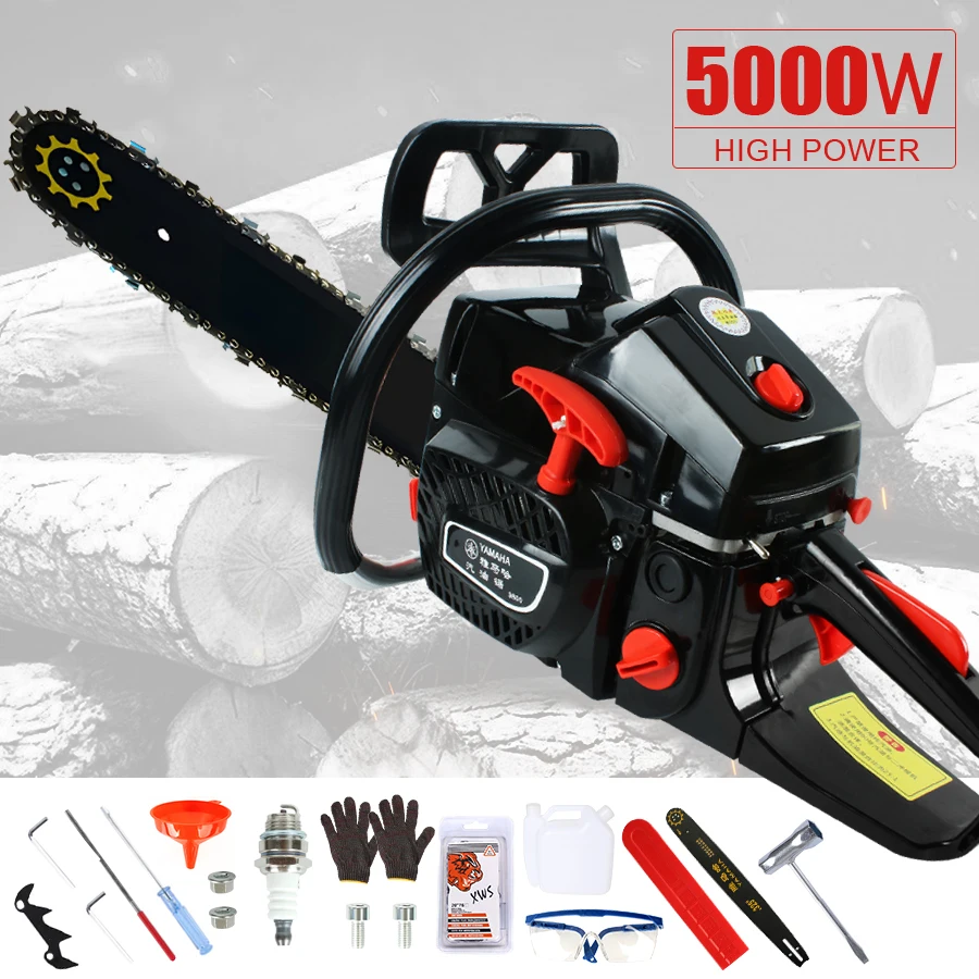 5000W 20 inch Gas Chain Saw High-power 2-Stroke Petrol Chainsaw Handheld Felling Saw for Wood Cutting & Tree Trimming