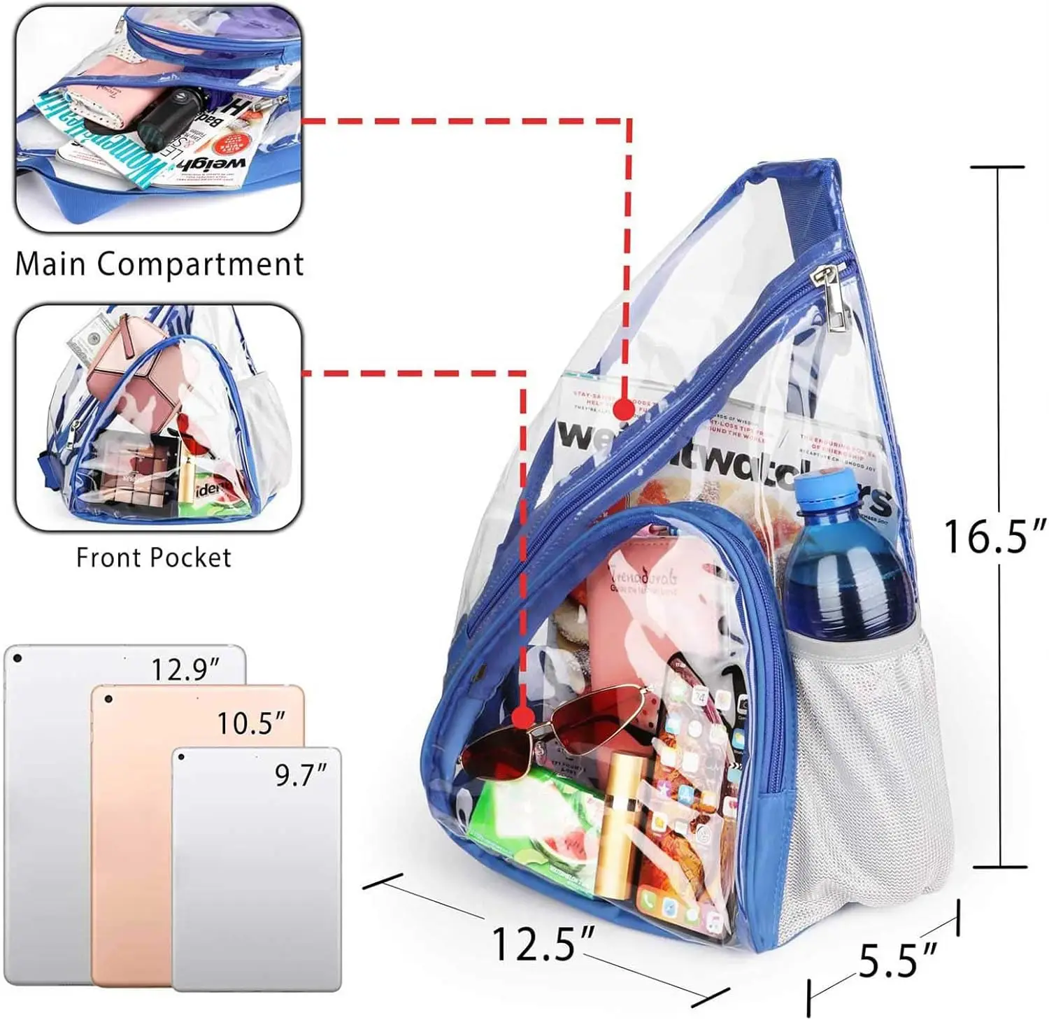 HULISEN Clear Sling Bag, Clear Bag Stadium Approved, Transparent Shoulder Crossbody Backpack Chest Casual Daypack