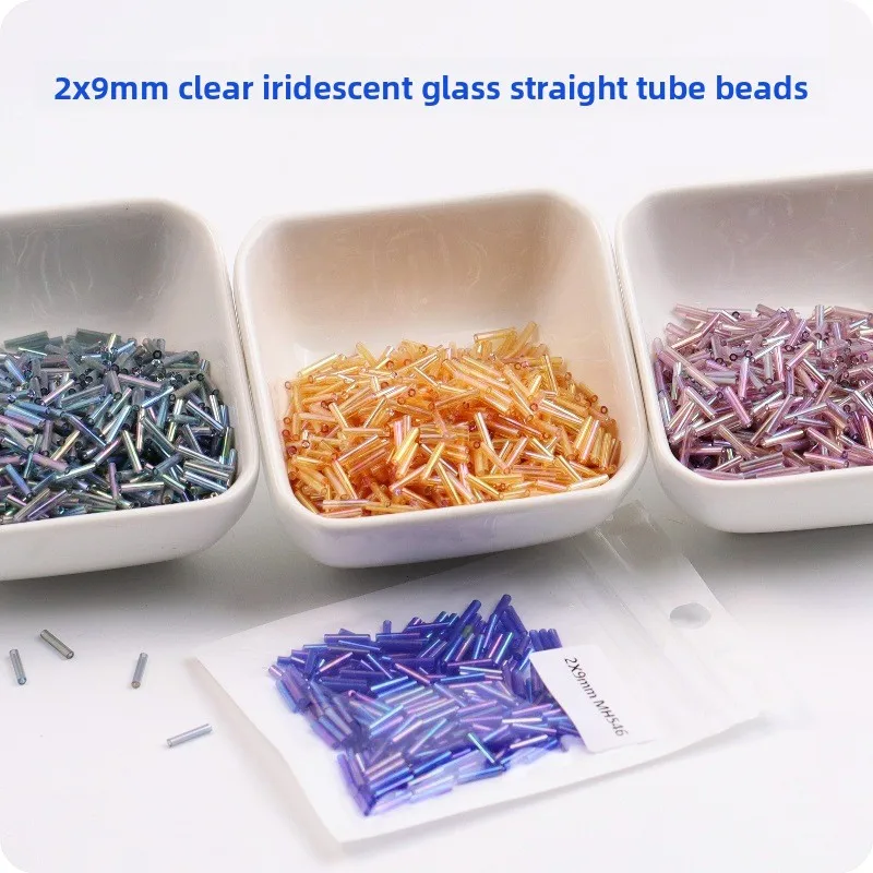 2mmx9mm Transparent Phantom Tube Beads Glass Straight Tube Size Uniform DIY Beaded Handicrafts Clothing Decorative Beads