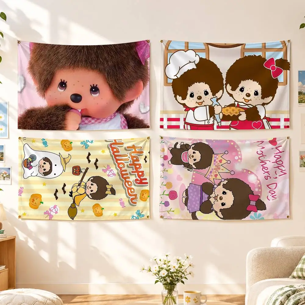 Vintage M-Monchhichi  Flags Wall Hanging Background Art Banner for Bedroom Home Outdoor Decor