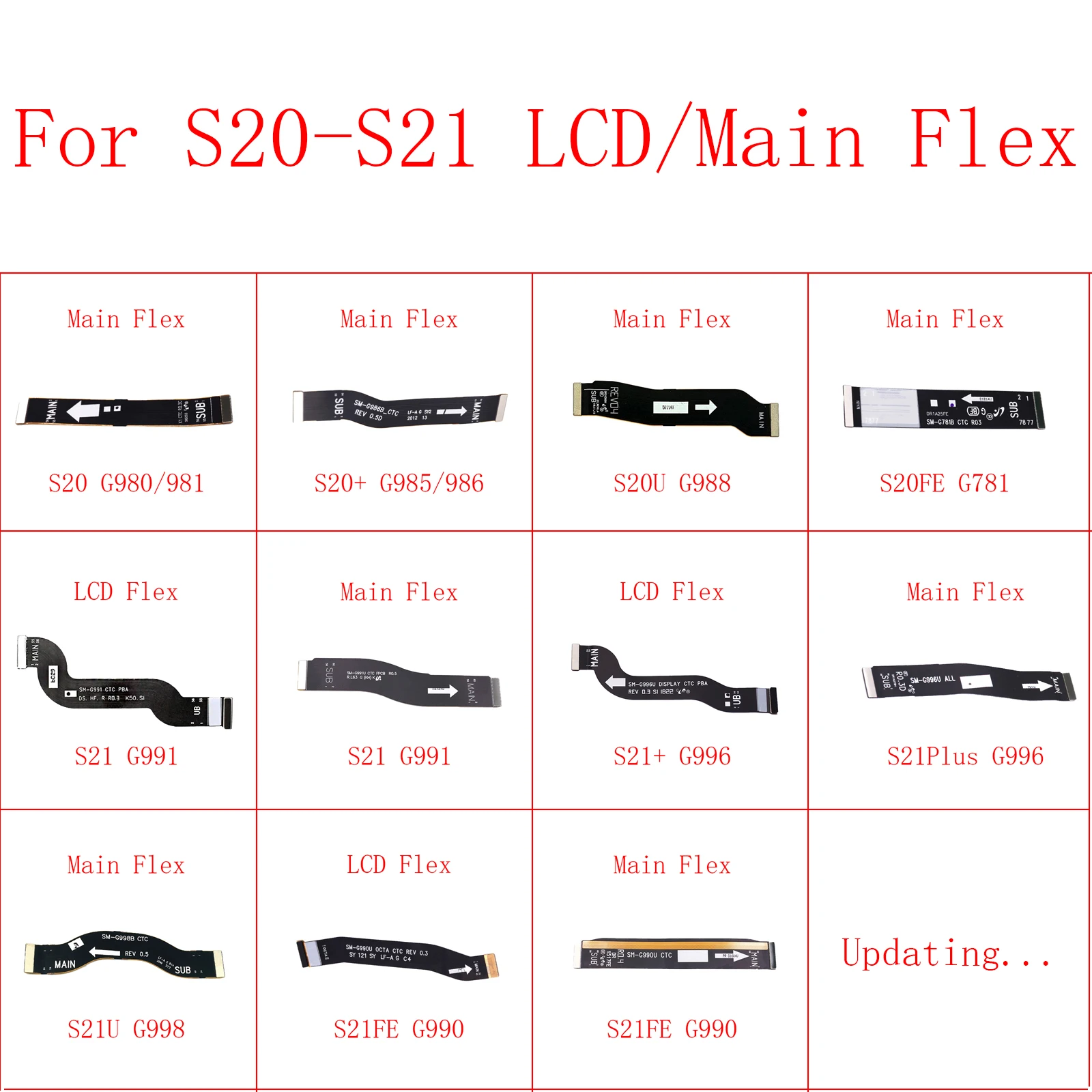 1pcs LCD Screen Main Connection Flex Cable For Samsung S20 S21 Plus Ultra Fe G781 G980 G981 G985 G986 G988 G990 G991 G996 G998